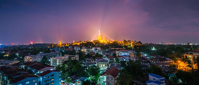 Yangon, Myanmar at night 