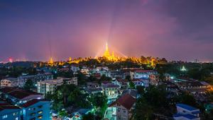 Yangon, Myanmar at night 