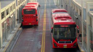 Metro buses in Lahore, Pakistan. 