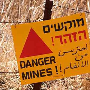 Land mine warning sign