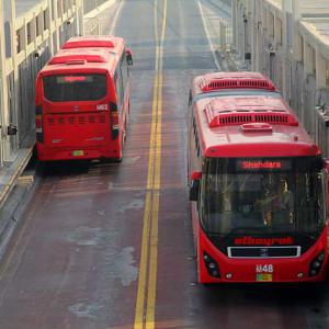 Metro buses in Lahore, Pakistan. 