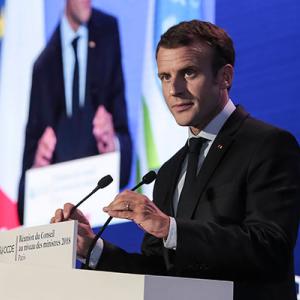 Emmanuel Macron speaking at OECD Forum 