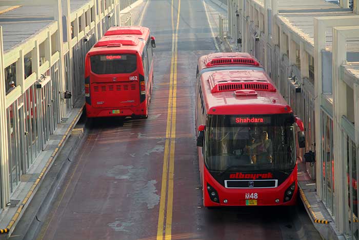 Metro buses in Lahore, Pakistan. 