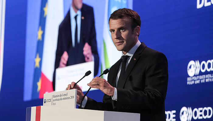 Emmanuel Macron speaking at OECD Forum 
