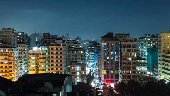 The city of Dar es Salaam, Tanzania, at night